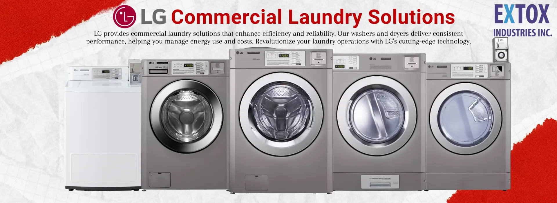 LG commercial laundry machines and stackable washers for laundromats in Canada - Extox Industries